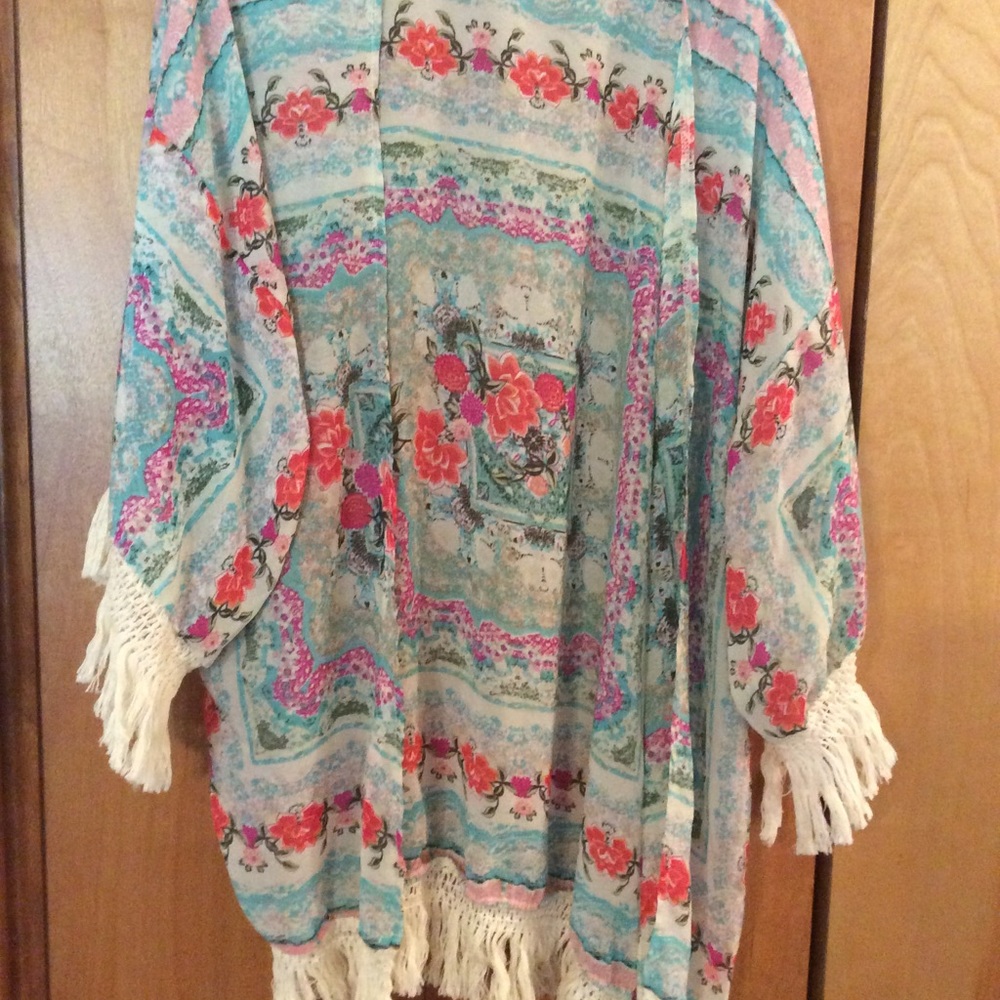 Kimono, Soft, Large, Lt Blue Pink, Floral